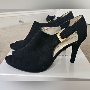 Anne Klein Black "Suede" Peep Toe Booties